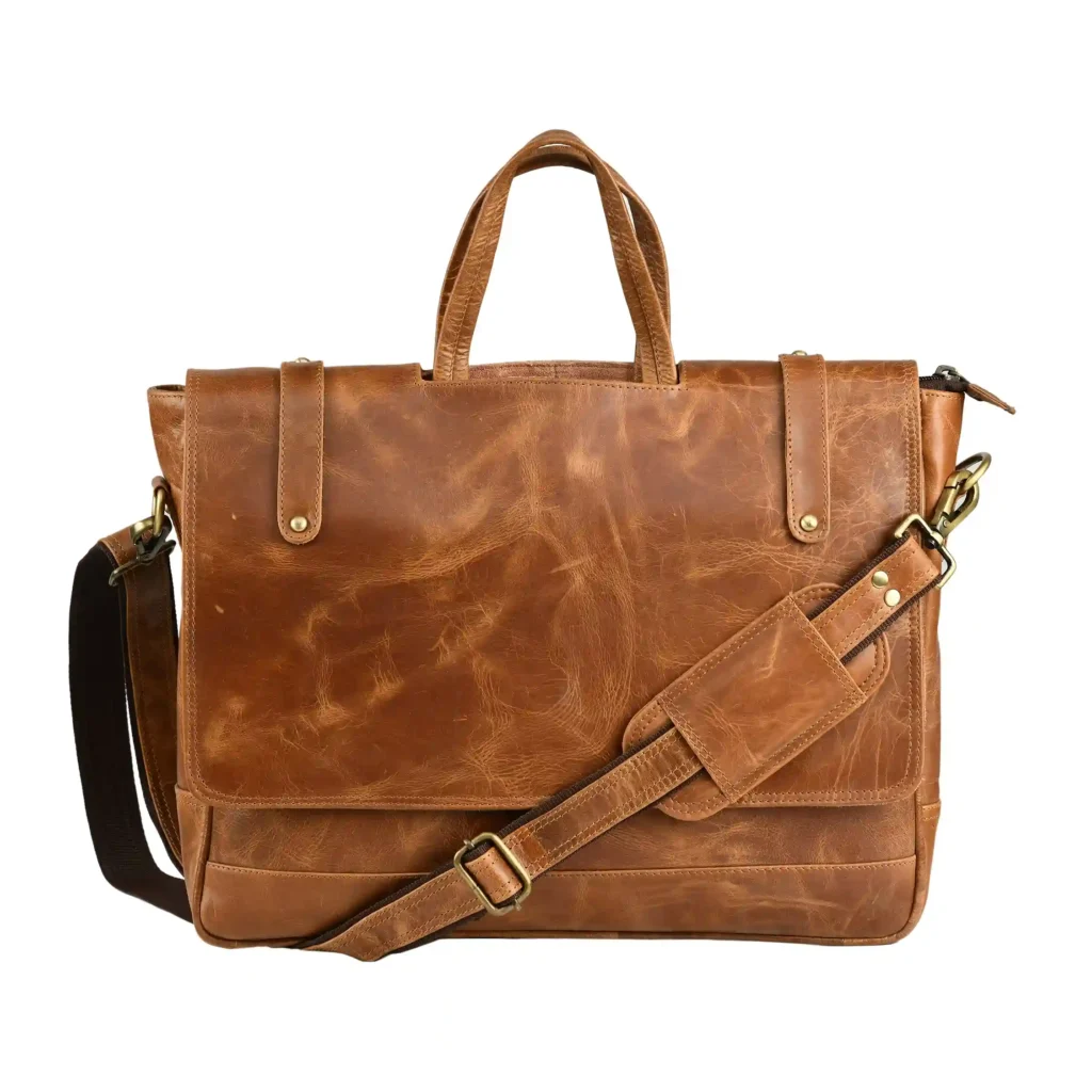 Tan Crunch Leather Laptop Bag