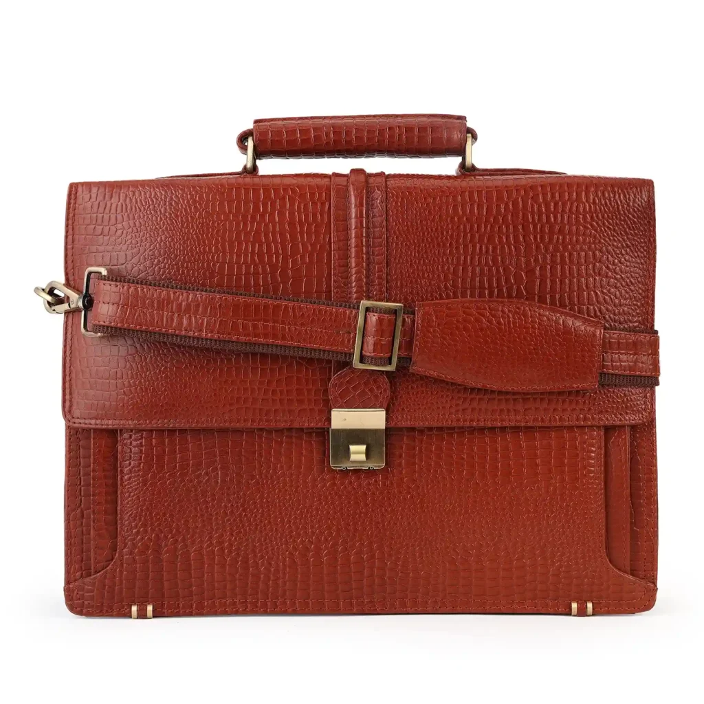 Tan Leather Laptop Bag for Men - Front