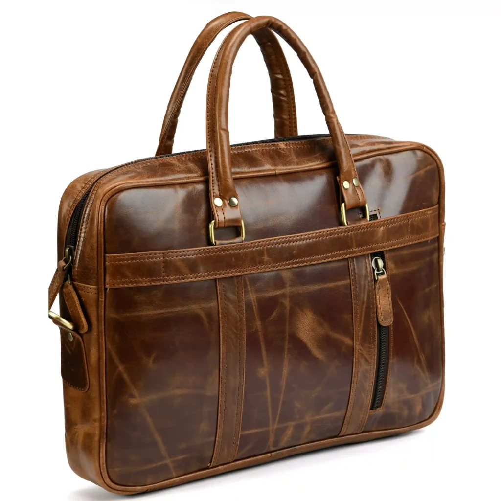 Brown Crunch Leather Office Bag - Side