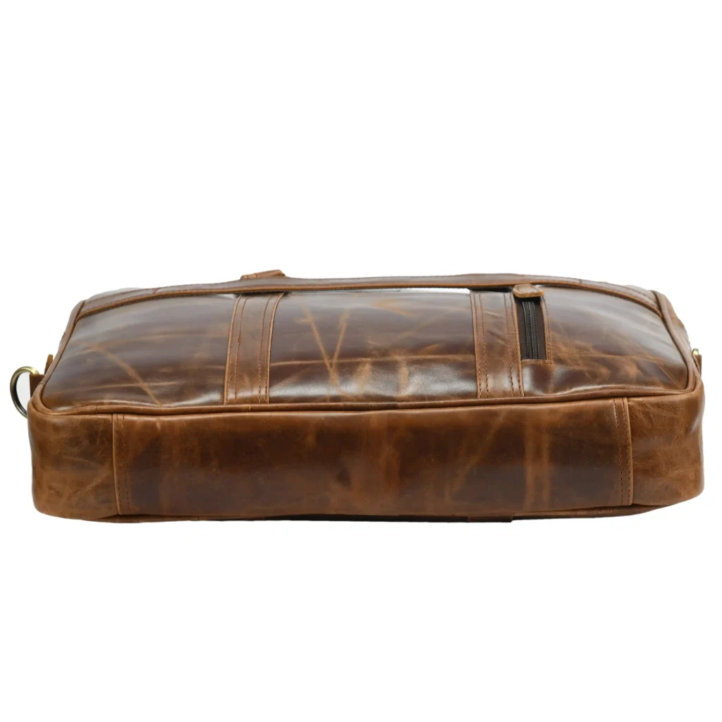 Brown Crunch Leather Office Bag - Bottom