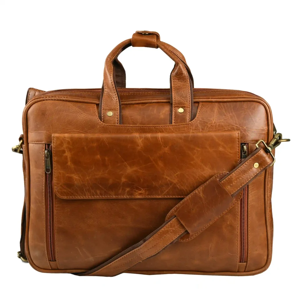 Tan Crunch Leather File Bag