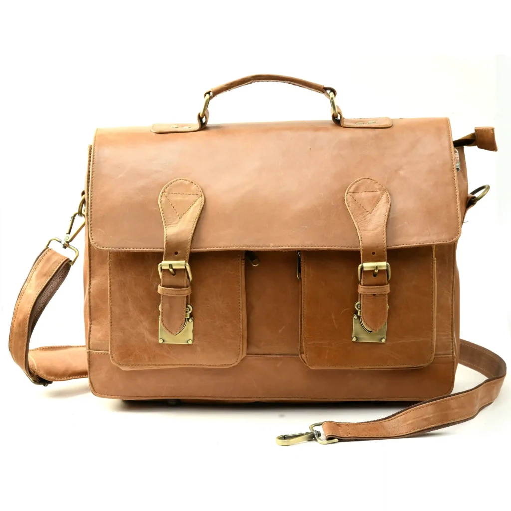 Tan Leather File Bag - Front